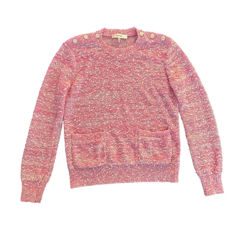 FRAME Pink Boucle Button Shoulder Sweater WE24KSW024 Womens Small S (1217)
